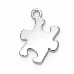 Puzzle Piece Pendant Alloy High Polished Glossy Metal Jigsaw Shape DIY Necklace Jewelry Charm For Men Women