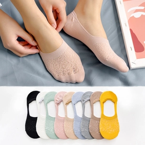 Lace invisible low cut boat socks for women in nine assorted colors with mesh texture
