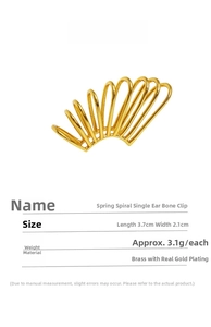 Detail view of gold-plated brass spiral ear cuff dimensions and material info