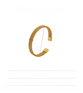 Detailed specifications of the 10mm wide woven texture gold stainless steel cuff bracelet