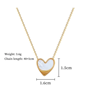 Detailed size specifications for heart shell pendant necklace in gold stainless steel