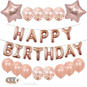 Kit de ballons d'anniversaire or rose avec lettres Happy Birthday, étoiles et confettis