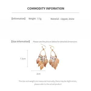 Detailed technical specs for vintage leaf drop earrings with dimensions and material info