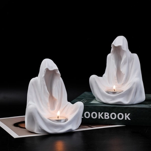 Porte-bougie sorcier fantôme en résine pour Halloween et décoration de table