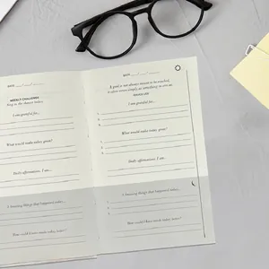 A5 linen Gratitude Journal showing daily reflection pages with organized layout and prompts