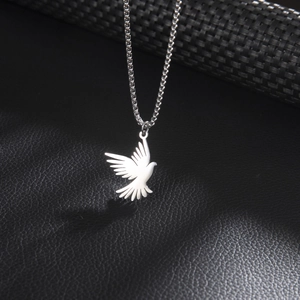 Polished stainless steel eagle pendant necklace for men and women on leather