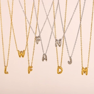 Collier Avec Pendentif Lettre Initiale Acier Inoxydable Plaqué Or 18K Bijoux Minimalistes Creux Pour Femmes Filles
