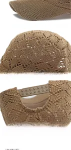 Detail of khaki knitted baseball cap showing breathable mesh and adjustable back closure