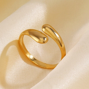 Minimalist Stainless Steel Open Ring For Women Adjustable Geometric Water Drop Teardrop Shape Ring Fashion All Match Niche Design Finger Jewelry