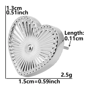 Size specifications for 304 stainless steel heart stud earring with radial texture