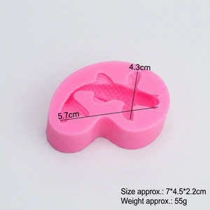 Pink 3D koi fish silicone mold for chocolate and baking with detailed dimensions shown