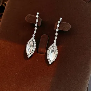 Luxury silver vintage drop earrings with sparkling marquise-cut rhinestones and tassels
