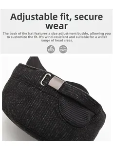 Close-up of adjustable metal buckle on textured winter cap for a secure custom fit