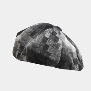 Japanese Style Vintage Plaid Beret Hat For Women Autumn Winter Thick Wool Blend Patchwork Cloud Painter Hat Artist Cap