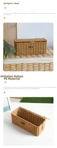 Detail view of woven power strip box made of durable PE rattan with a sturdy iron frame