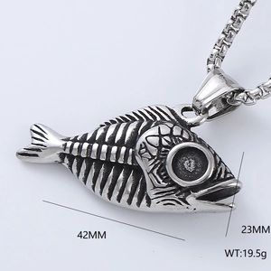 Stainless steel fishbone wing pendant necklace with 42mm length and 23mm width details