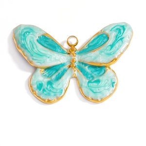 Golden butterfly pendant with blue marble texture for ocean style DIY jewelry making