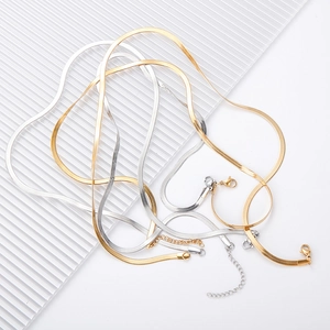 Stainless Steel Flat Snake Chain Necklace Herringbone Blade Link With Extension For Women Men Simple Jewelry