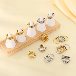 Interlocking Multi Layer Stainless Steel Rhinestone Inlaid Finger Rings Trendy Minimalist Aesthetic Jewelry For Women