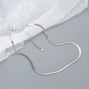 Flat S925 sterling silver snake chain with heart pendant and adjustable extension