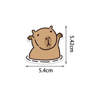 Detailed size chart of a cartoon capybara sticker with dimensions 5.4cm by 5.42cm