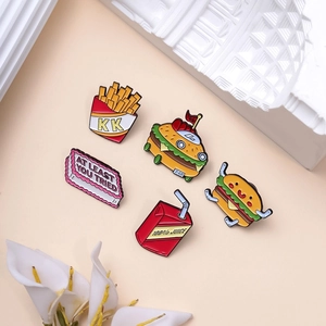 Cartoon Fast Food Enamel Pin Set Burger French Fries Juice Box Cake Brooches Zinc Alloy Badges For Clothing Backpack Decoration