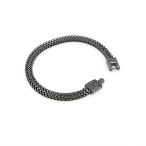 Men's titanium steel double-row wheat chain bracelet with square clasp on white background