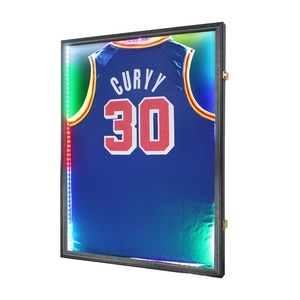 Black jersey display case with LED RGB backlight and metal locks for wall decor