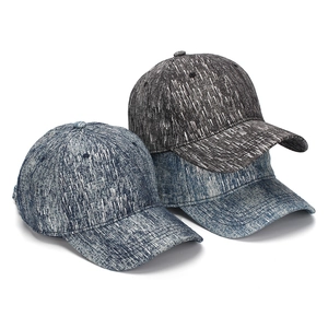 Distressed glitter denim baseball caps for men and women with gradient snow wash texture