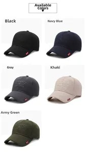 Détail de la broderie sur des casquettes de baseball en coton en cinq coloris divers