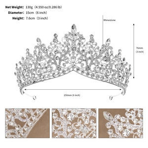 Luxury rhinestone bridal crown 15cm diameter and 7.6cm height silver wedding tiara
