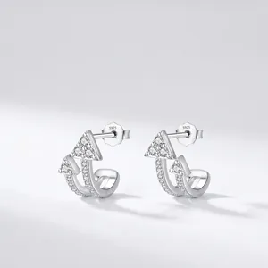 Double Arrow Geometric Stud Earrings 925 Sterling Silver Cubic Zirconia Micro Pave Niche Design Jewelry For Women