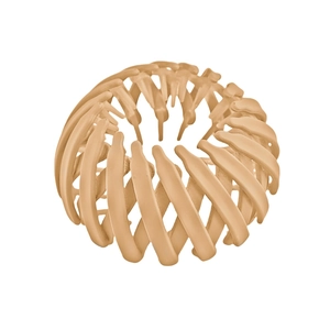 Detail of expandable bird nest hair clip in khaki matte resin with flexible teeth design