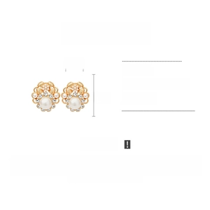 Detailed view of vintage flower earrings with pearls and rhinestones measuring 3.5x4cm