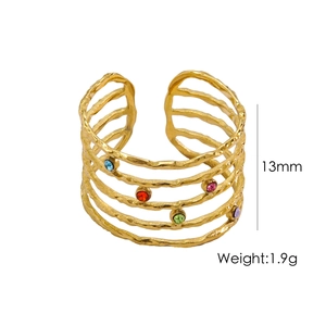 Detail of 13mm gold multi-layer ring with colorful gemstones weighing 1.9g