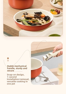 Detail showing the one-second detachable handle mechanism for non-stick ceramic cookware
