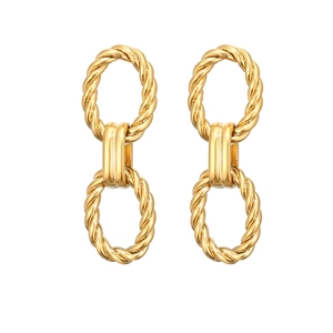 Titanium Steel Gold Plated Long Drop Earrings For Women Geometric Chain Rhinestone Artificial Pearl Minimalist Jewelry