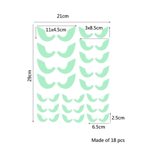 Detailed dimension guide for 18-piece luminous Halloween wall stickers set 21x29cm
