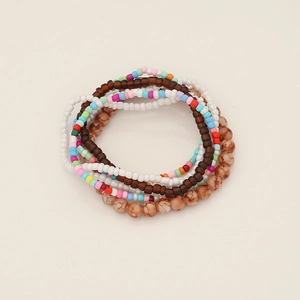 Detailed top view of Bohemian seed bead bracelet set with layered colorful stone beads