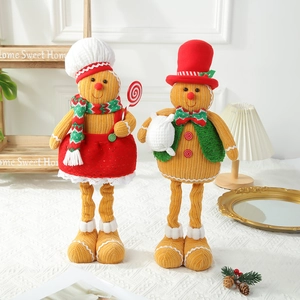Retractable gingerbread man couple plush dolls for Christmas window and home decoration