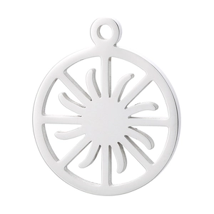 Polished silver stainless steel gear sunflower pendant charm for DIY jewelry making