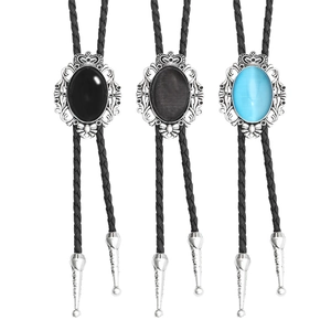 Vintage western bolo tie set with crown metal frame and colorful gemstone pendants