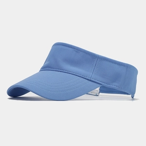 Close-up of the light blue sun visor hat featuring breathable mesh fabric and fine stitching