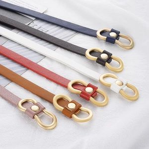 Set of 6 thin PU leather belts for women with golden U-shaped buckles in assorted colors