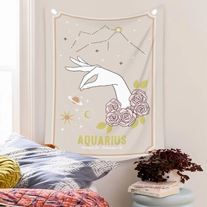 Bohemian Aquarius constellation tapestry with rose floral pattern for wall decoration