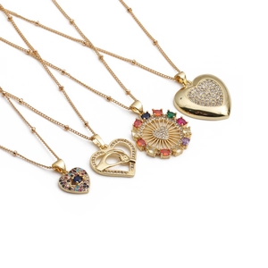 Heart Pendant Necklace Copper Zirconia Gold Plated Evil Eye Ferris Wheel Satellite Chain Jewelry Women