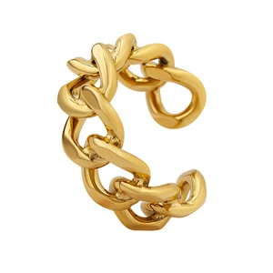 Minimalist gold chain link open ring with adjustable stainless steel texture for women