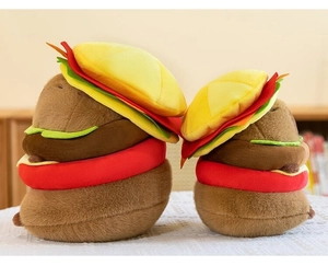 Rear view of Capybara burger plush toys in two sizes with soft fabric and colorful layers