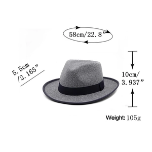 Classic dark grey fedora dimensions showing brim, height and inner circumference
