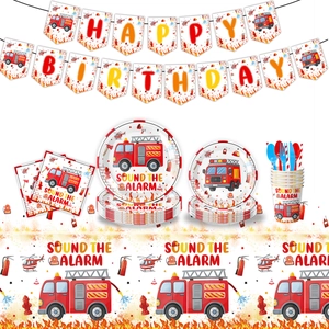 Stoviglie Usa E Getta Festa Compleanno Camion Vigili Del Fuoco Piatti Carta Bicchieri Tovaglioli Posate Plastica Tovaglia Decorazione